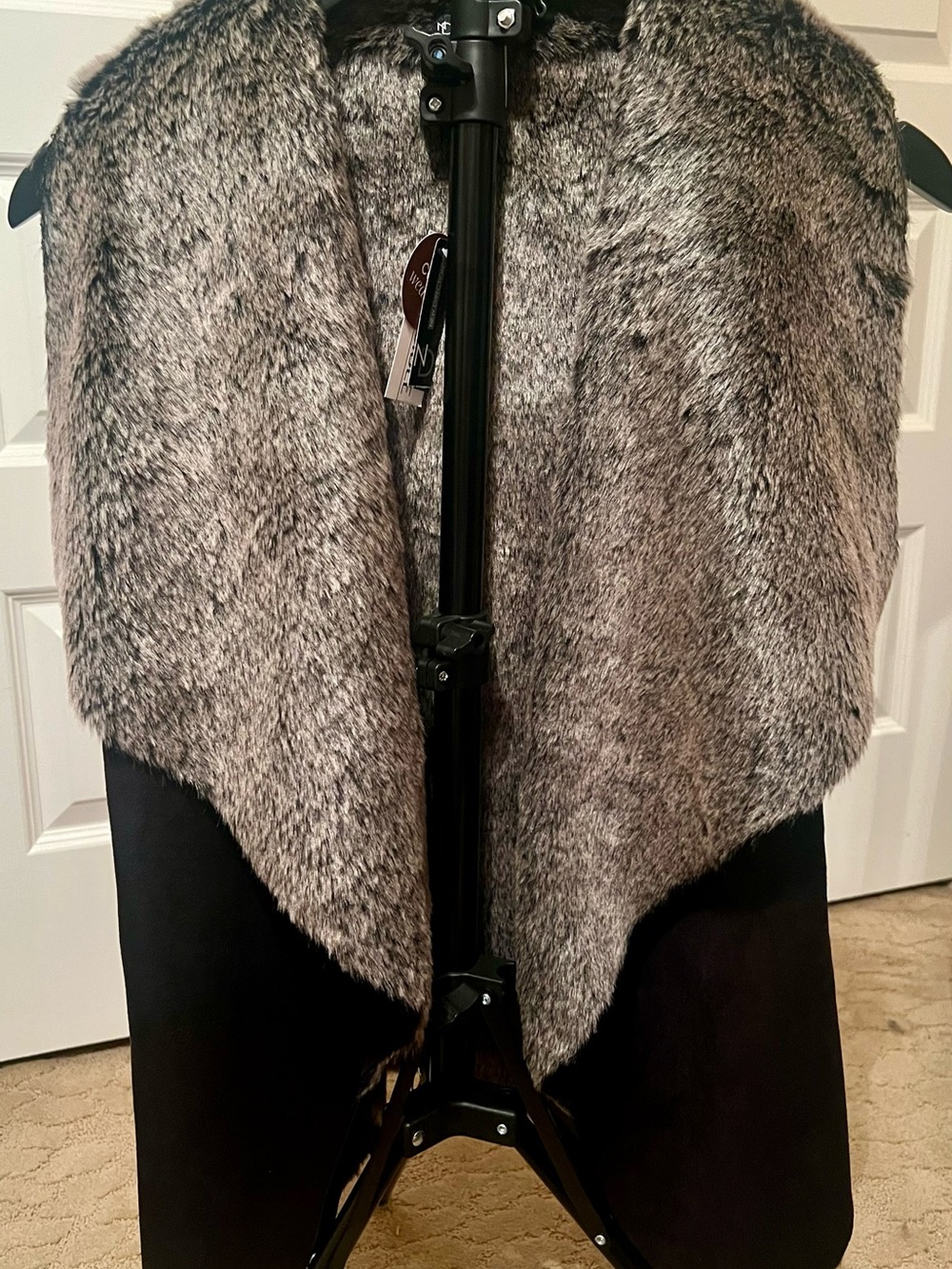 new directions Faux Fur Draped Shawl Collar Vest in Gray